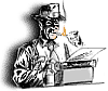 Graphik eines Autors an einer Schreibmaschine